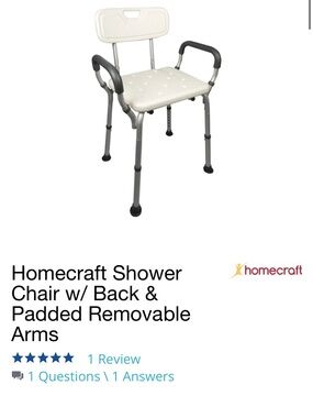 Homecraft Shower Chair w/ Back & Padded Removable Arms NIB